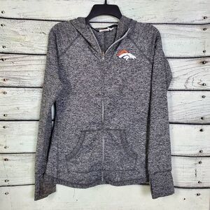 Denver Broncos NFL Women’s Full Zip Hoodie M Gray Heathered Stretch Fleece Jacke